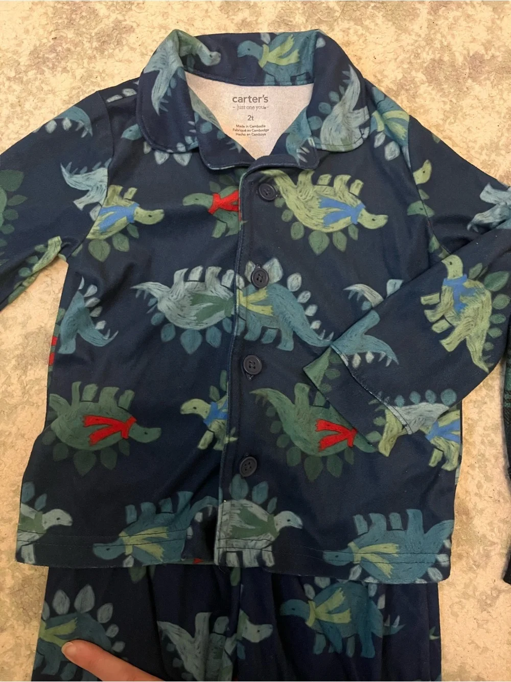 Toddler Boy’s Cozy Button Up Two-Piece Pajamas Dinosaurs Plaid